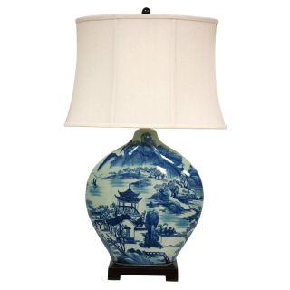 Oriental Furniture Blue and White Ming Landscape Vase Table Lamp   Table Lamps