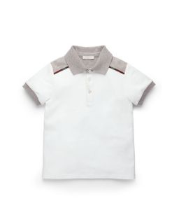 Gucci Short Sleeve Colorblock Polo, White/Gray, Kids Sizes 4 12