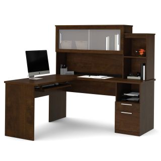 Bestar Dayton L Shaped Desk with Hutch   Chocolate   Desks