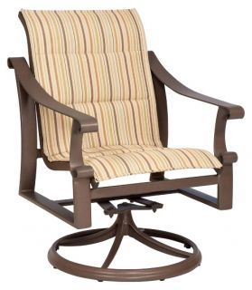 Woodard Bungalow Padded Sling Swivel Rocker Dining Chair   Outdoor Dining Chairs