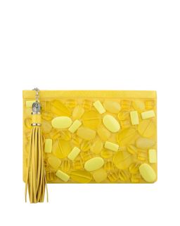 Rafe Celia Large Beaded Clutch Bag, Lemon Drops