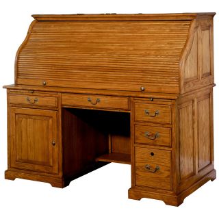 Riverside 60 Inch Computer Roll Top Desk   Distressed Oak