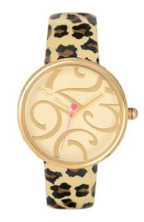 Betsey Johnson Leopard Print Patent Leather Strap Watch, 41mm
