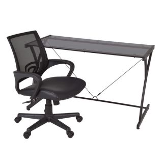 Regency 48 inch Smoked Glass Computer Desk with Curve Leather Swivel