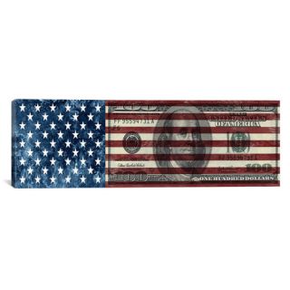 One Hundred Dollar Bill, USA Flag Graphic Art on Canvas