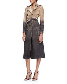 Burberry Prorsum Degrade Printed Suede Trench Coat, Stone