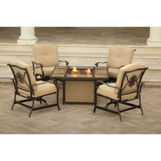 Hanover Traditions 5 Piece Tile Top Fire Pit Chat Set   Fire Pit Patio Sets