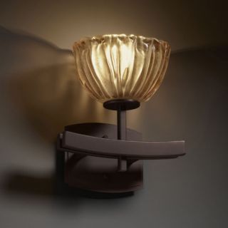 Justice Design Group GLA 8591   Archway 1 Light Wall Sconce   Bowl with Rippled Rim Shade   Dark Bronze with Amber Glass   Wall Sconces