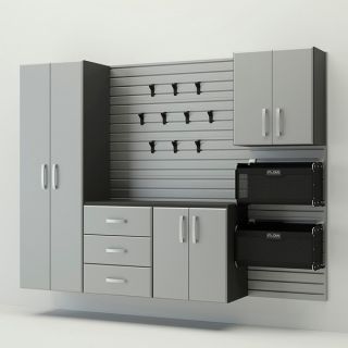 Flow Wall System Silver 7 Piece Silver Cabinet Set
