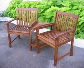 International Caravan Acacia Wooden Double Corner Patio Chair   Outdoor Lounge Chairs