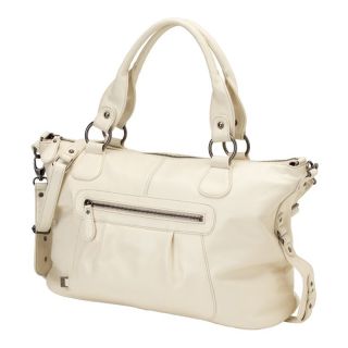 OiOi Shrunken Leather Slouch Tote Diaper Bag   Ivory with OiOi Jacquard Lining