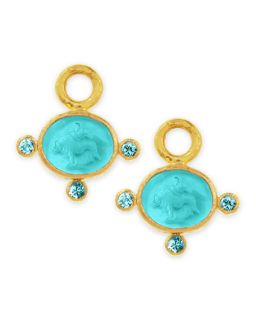 Elizabeth Locke 19k Gold Tiny Lion Venetian Glass Earring Pendants, Teal
