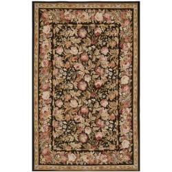 Hand knotted French Aubusson Weave Black Wool Rug (10 x 14