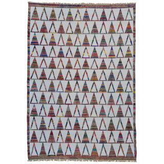 Handmade Durie Kilim Oriental Wool and Sari Silk Rug (97 x 141