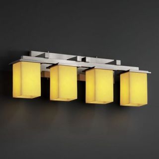 Justice Design Group CNDL 8674   Montana 4 Light Bath Bar   Square with Flat Rim Shade   Brushed Nickel with Amber Shade   Bathroom Vanity Lights