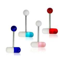 Supreme Jewelry & Accessories Steel Barbell Tongue Ring with UV Pill