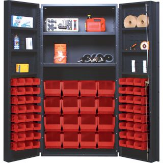 Quantum Storage Cabinet With 64 Bins — 36in. x 24in. x 72in. Size, Red  Storage Bin Cabinets