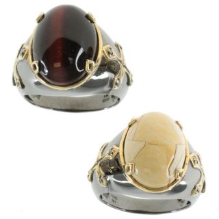 Michael Valitutti Gold Over Silver Mens Tigers Eye or Agate Ring