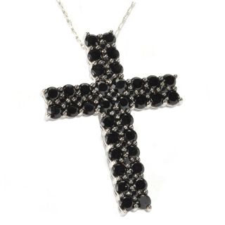 Sterling Silver Black Spinel Cross Pendant Necklace  