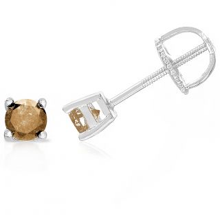 Auriya 14k White Gold 4 Prong Brown Diamond Stud Earrings (SI1 SI2)
