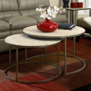 Hammary Modern Basics Round Cocktail Table   Natural Travertine / Textured Bronze   Coffee Tables