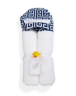 Swankie Blankie Greek Key Hooded Towel, White/Navy