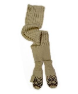 MUK LUKS Snowflake Cable Scarf with Mitten Ends   Winter White