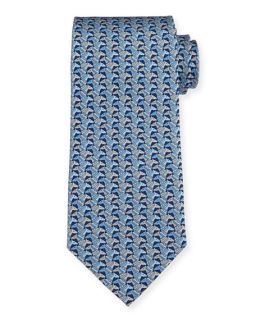 Salvatore Ferragamo Dog Print Silk Tie, Blue