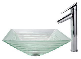 Kraus C GVS 910 15mm 1800CH Clear Alexandrite Glass Vessel Sink and Decus Faucet   Chrome
