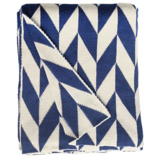 Monroe Knit Blue and White Geometric Cotton Throw (India)  