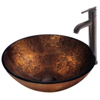 VIGO Russet Above Counter Glass Vessel Sink and Faucet Set in Oil