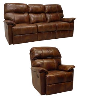 Palma Caramel Brown Italian Leather Reclining Sofa, Loveseat and Chair