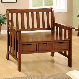 Furniture of America Norelia Mission Style Bench with 3 Drawers   Indoor Benches