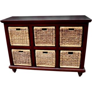 Espresso Wooden Storage Cabinet with Wicker Baskets