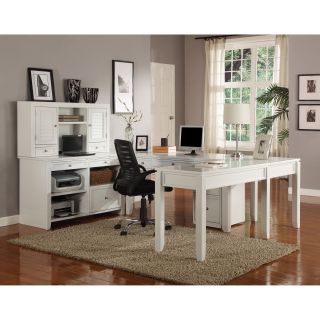 Parker House Boca U Shaped Desk with Credenza and Hutch   Cottage White