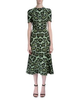 Givenchy Short Sleeve Jaguar Print Dress, Green