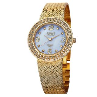 Burgi Womens Swiss Quartz Diamond MOP Mesh Bracelet Watch