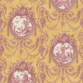 The Wallpaper Company 56 sq. ft. Yellow and Spice Vignette Toile Wallpaper DISCONTINUED WC1280402