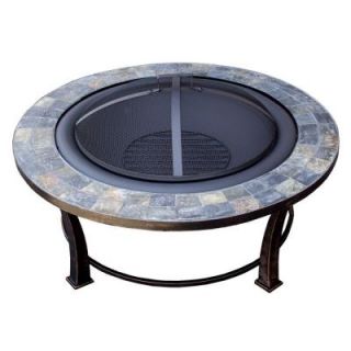 AZ Patio Heaters 40 in. Round Slate Wood Burning Firepit in Black FT 51216