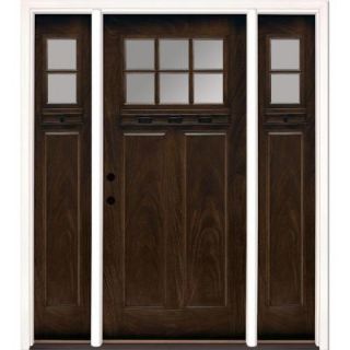 Feather River Doors 67.5 in. x 81.625 in. 6 Lite Clear Craftsman Stained Chestnut Mahogany Fiberglass Prehung Front Door with Sidelites FF3791 3B6