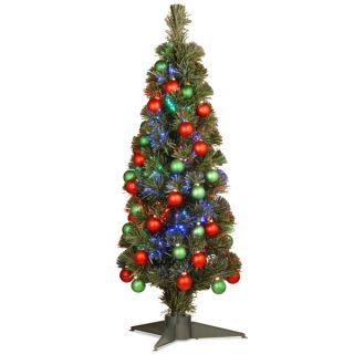 36 inch Fiber Optic Fireworks Green/Red Matte Shiny Ornament Tree in a