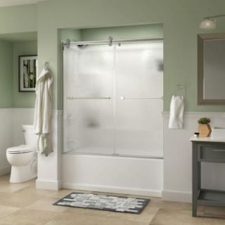 Delta Lyndall 60 in. x 58 3/4 in. Semi Framed Contemporary Style Sliding Tub Door in Chrome with Rain Glass 810902