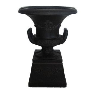 MPG 20 in. x 26 1/2 in. Cast Stone Pedestal Urn with Handles in Aged Charcoal PF6655AC