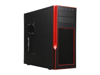 SUPERMICRO CSE GS50 000R Black with red trim Brushed Aluminum and ABS Plastic front bezel; SGCC Steel Body Mid Tower Gaming S5 Mid Tower Chassis 2 External 5.25" Drive Bays