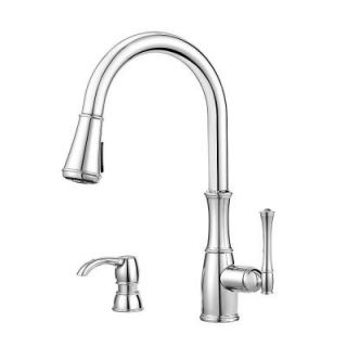 Pfister Wheaton Single Handle Pull Down Sprayer Kitchen Faucet with Soap Dispenser in Polished Chrome GT529 WHC