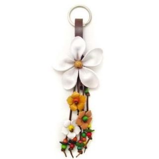 Beautiful White Daisy Leather Key Chain or Key Ring (Thailand)