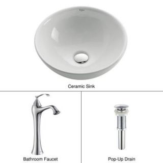 KRAUS Vessel Sink in White with Ventus Faucet in Chrome C KCV 141 15000CH