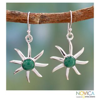 Handcrafted Sterling Silver Verdant Sun Malachite Earrings (India)