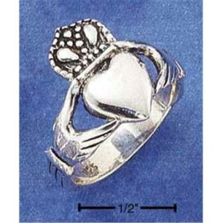 Sterling Silver Large Claddagh Heart In Hands Ring with Antiqued Finish   Size 6