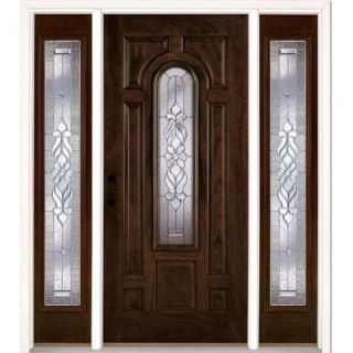 Feather River Doors 67.5 in. x 81.625 in. Lakewood Zinc Stained Chestnut Mahogany Fiberglass Prehung Front Door with Sidelites E22791 3B4